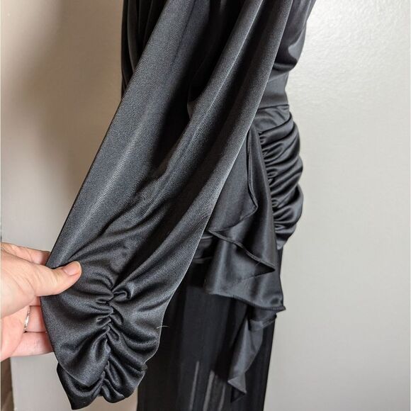 Disco Vintage Variations 80s 70s Dynasty Black Sequin Draped Midi Dress S 6/8 - Picture 6 of 9